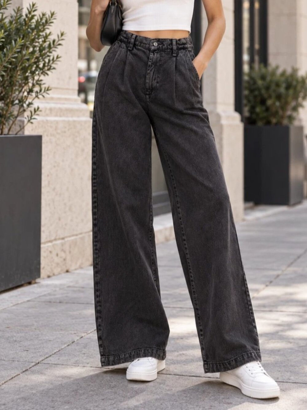 Free People Women's Denim Wide-leg Pants High-Rise Pull-On Solid Cotton S 290579